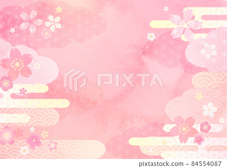 Vector illustration background of Japanese pattern flowers, clouds and cherry blossoms in spring Vector illustration background of Japanese pattern flowers, clouds and cherry blossoms in spring 84554087
