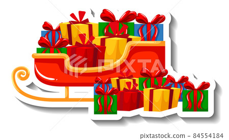 Christmas Sleigh with gift boxes cartoon sticker Christmas Sleigh with gift boxes cartoon sticker 84554184