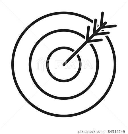 Black and white line art arrow hitting a target icon 84554249