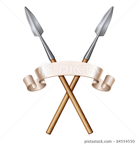 Two spears and elegant flag banner. Heraldic sign Two spears and elegant flag banner. Heraldic sign 84554550