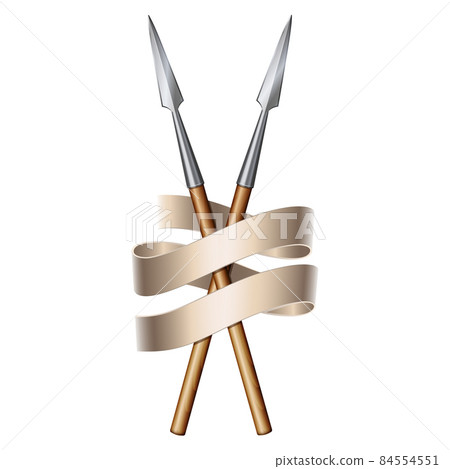Two spears and elegant flag banner. Heraldic sign Two spears and elegant flag banner. Heraldic sign 84554551