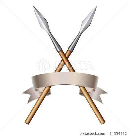 Two spears and elegant flag banner. Heraldic sign Two spears and elegant flag banner. Heraldic sign 84554552