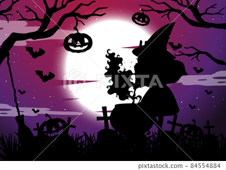 Halloween night background with witch silhouette 84554884