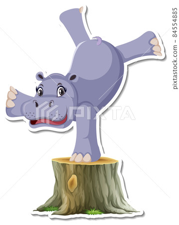 Hippopotamus dancing cartoon character on white background 84554885