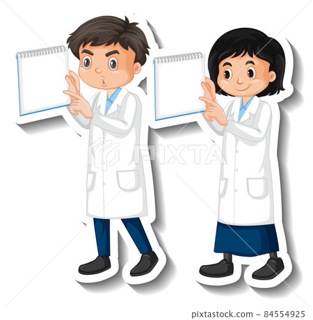 Scientist couple kids holding board empty... - Stock Illustration ...