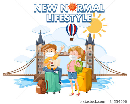 New normal lifestyle logo with couple tourist wearing mask 84554996