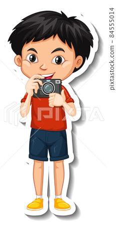 A boy holding camera cartoon character sticker 84555014
