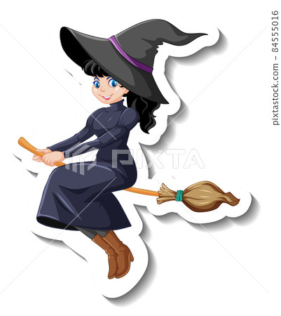 Beautiful witch ride broomstick cartoon character sticker 84555016