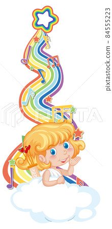 Cupid girl with melody symbols on rainbow wave - Stock Illustration ...