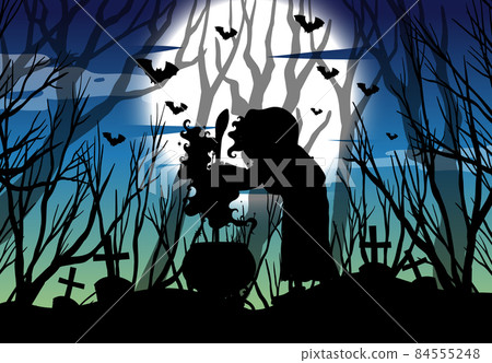 Silhouette witch with full moon background 84555248