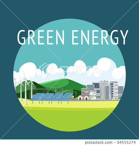 Green energy generated by wind turbine and solar panel Green energy generated by wind turbine and solar panel 84555274
