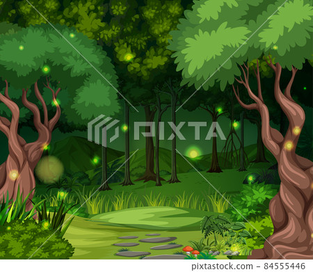 Enchanted forest landscape background - Stock Illustration [84555446 ...