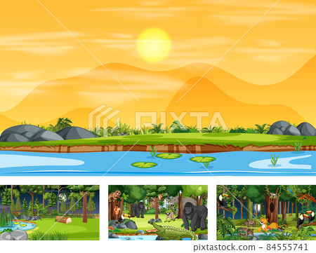 Set of different nature horizontal scene with various wild animals Set of different nature horizontal scene with various wild animals 84555741