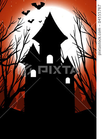 Silhouette castle with full moon background Silhouette castle with full moon background 84555767