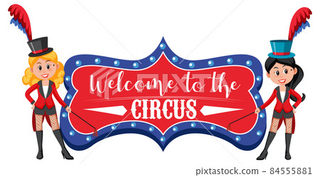 Welcome to the circus banner with magician girls 84555881