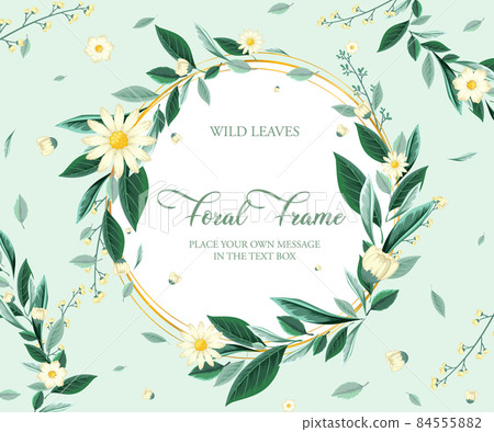 Round border frame template with green foliage 84555882