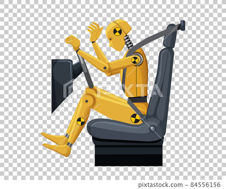 Crash test dummy in a car seat on grid background Crash test dummy in a car seat on grid background 84556156