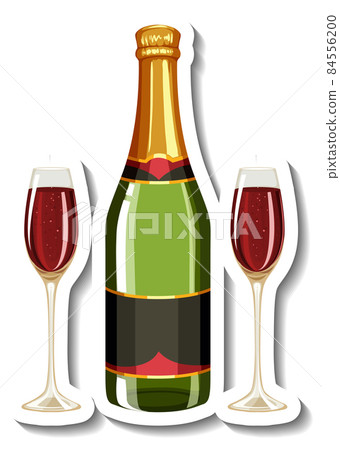 Wine in glass and bottle sticker - Stock Illustration [84556200] - PIXTA