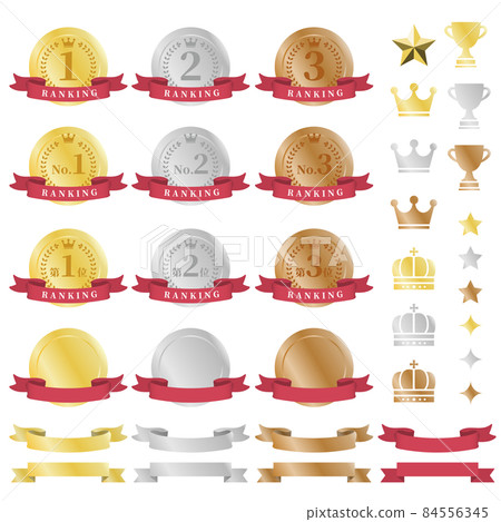Ranking icon material set of three-dimensional medal illustration 84556345