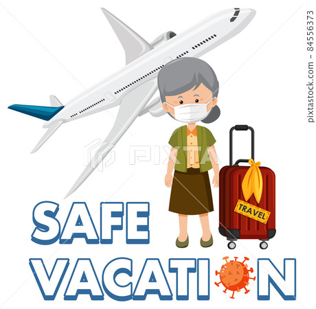 Safe vacation logo with old woman ready to travel 84556373