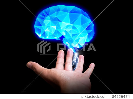 An abstract brain floating in the palm of your... - Stock Illustration ...