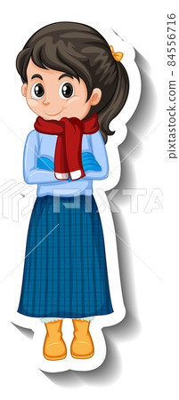 A girl wearing winter outfit cartoon sticker A girl wearing winter outfit cartoon sticker 84556716