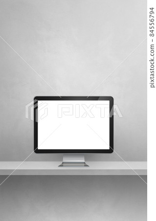 Computer pc on grey shelf. Vertical background 84556794