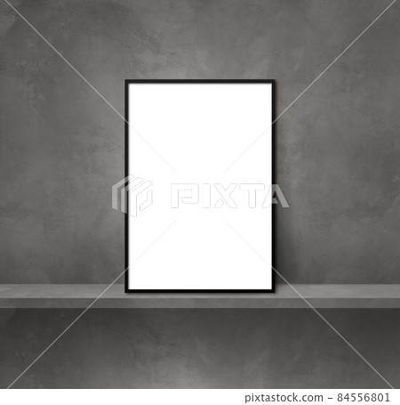 Black picture frame leaning on a grey shelf. 3d... - Stock Illustration ...
