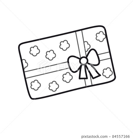 Christmas gift, polka dot letter, box. Funny cute outline holiday illustration. Vector isolated emblem for logo, coloring book, tattoo, print. 84557166