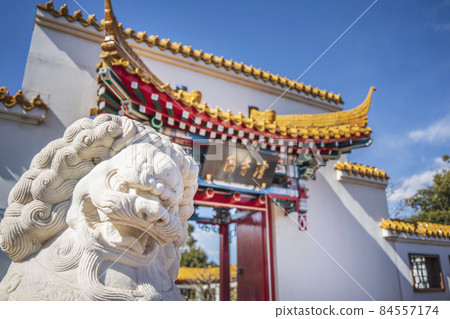 Lion statue and Taruhanamon in the Chinese garden "Shinshuen" [Kawasaki City, Kanagawa Prefecture] 84557174