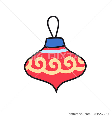Red christmas tree toy. Holiday decoration, design element. Vector colored isolated illustration for pin, sticker, patch, badge, greeting card. 84557285