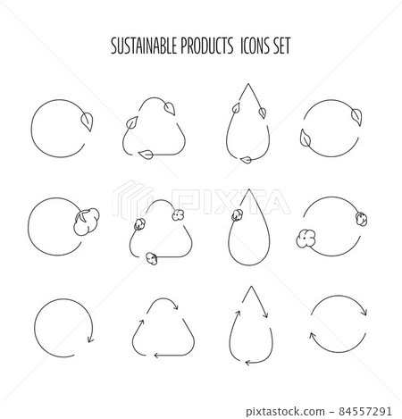Sustainable product, fabric icon set for eco friendly, natural fabric product, clothing and food packaging. Vector stock illustration isolated on white background for design label set. EPS10 Sustainable product, fabric icon set for eco friendly, natural fabric product, clothing and food packaging. Vector stock illustration isolated on white background for design label set. EPS10 84557291