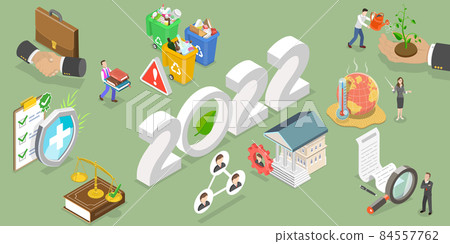 3D Isometric Flat Vector Conceptual Illustration of New Year And ESG Trends 3D Isometric Flat Vector Conceptual Illustration of New Year And ESG Trends 84557762