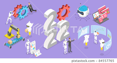 3D Isometric Flat Vector Conceptual Illustration of New Year And Robotic Process Automation Trends 3D Isometric Flat Vector Conceptual Illustration of New Year And Robotic Process Automation Trends 84557765