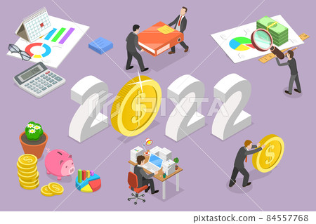 3D Isometric Flat Vector Conceptual Illustration of New Year And Financial Audit 84557768
