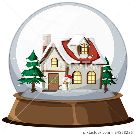 Winter house and tree in snowdome 84558286