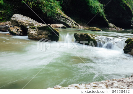 fast mountain river in a green forest landscape 84558422