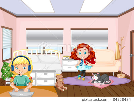 Interior of bedroom with children cartoon character Interior of bedroom with children cartoon character 84558484
