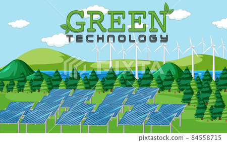 Green energy generated by wind turbine and solar panel 84558715