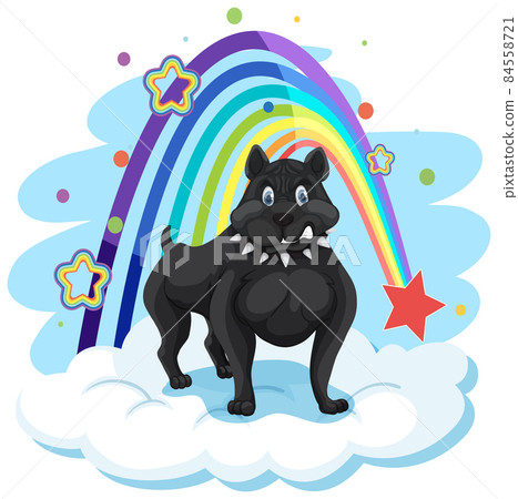 Cute dog on the cloud with rainbow Cute dog on the cloud with rainbow 84558721