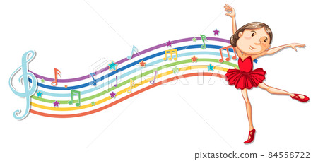 Ballerina with melody symbols on rainbow wave Ballerina with melody symbols on rainbow wave 84558722