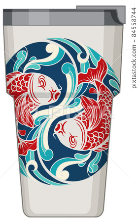 A white thermos flask with koi carp pattern A white thermos flask with koi carp pattern 84558744