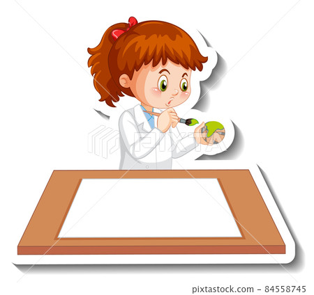 Scientist girl cartoon character with blank table Scientist girl cartoon character with blank table 84558745