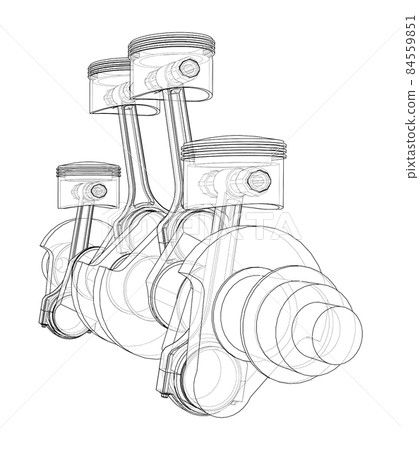 Engine crankshaft with pistons outline 84559851