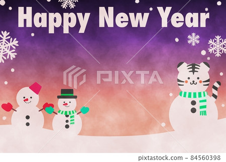 Tiger snowman New Year's card material illustration 84560398