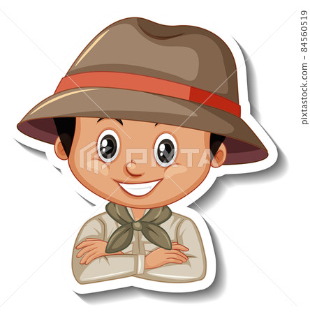 Boy in safari outfit cartoon character sticker 84560519