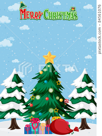 Merry Christmas poster with Christmas tree and gift boxes 84561076