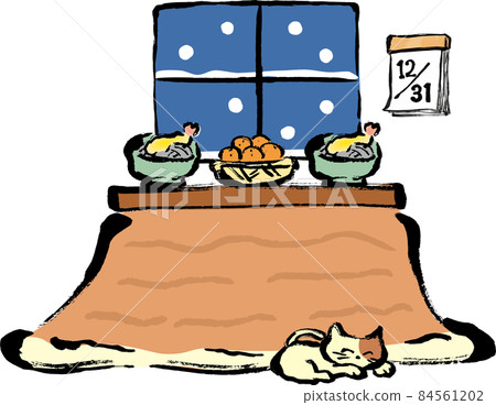 New Year's Eve retro Japanese style room hand drawn illustration New Year's Eve retro Japanese style room hand drawn illustration 84561202