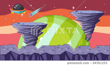 Fantasy outer space scene in cartoon style - Stock Illustration ...