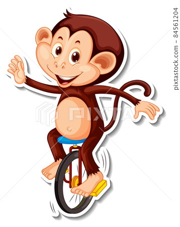 Monkey rides unicycle cartoon character sticker - Stock Illustration  [84561204] - PIXTA